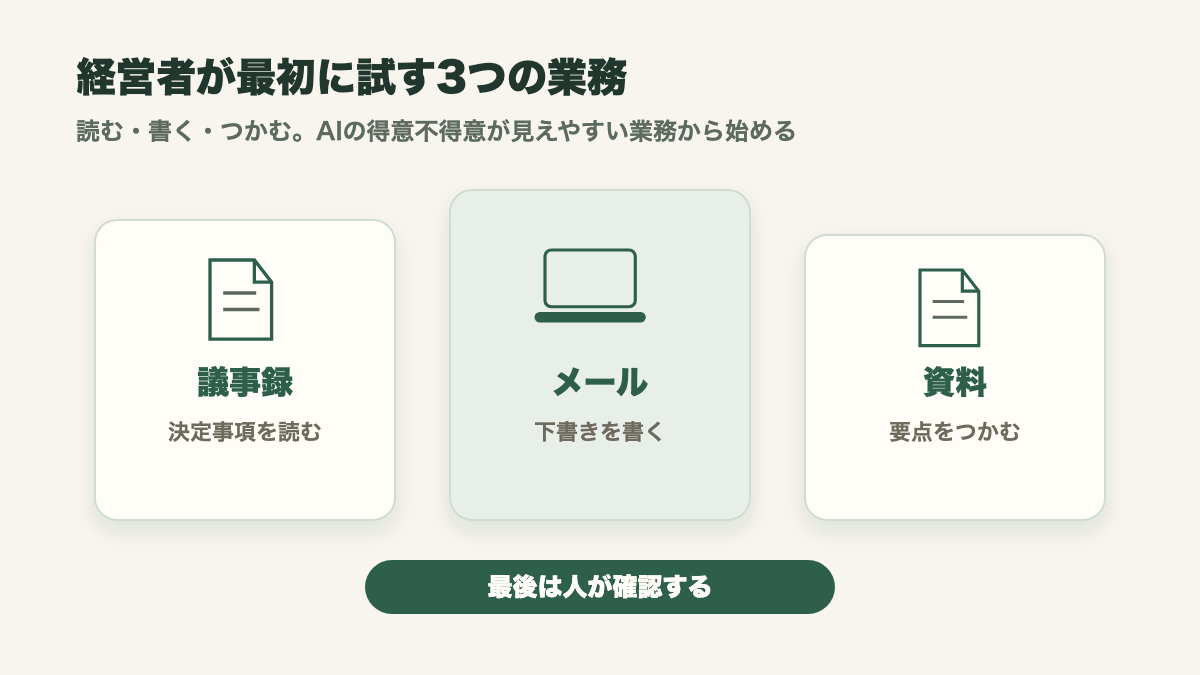 経営者が最初に試す3つの業務