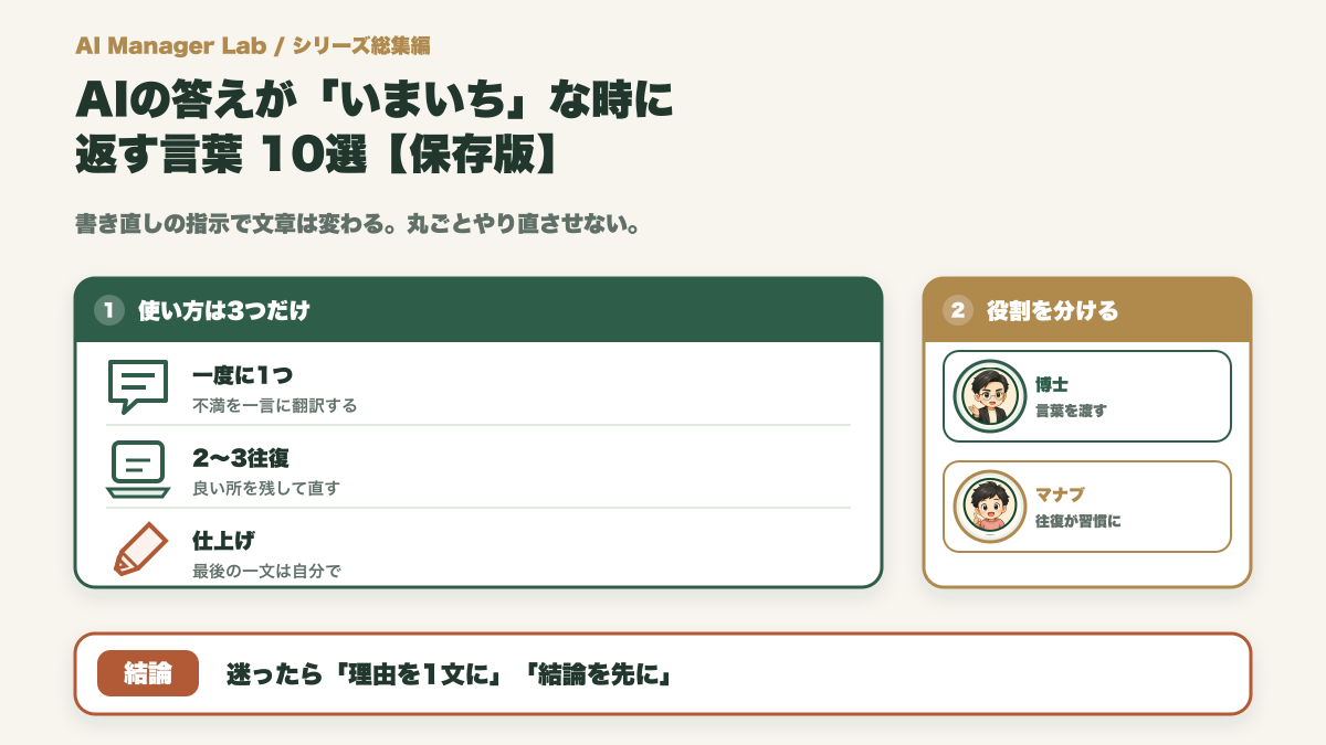 AIの答えが「いまいち」な時に返す言葉10選｜書き直しの指示で文章は変わる【保存版】